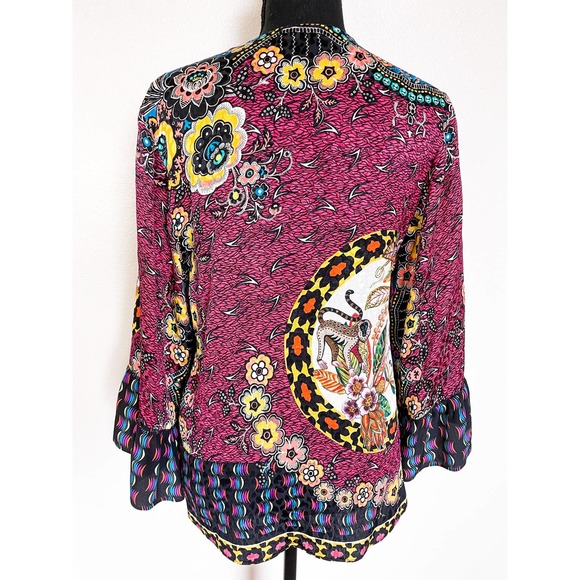 Etro Jungle Silk Lace-up Front Bell Sleeve Blouse Size 42 - Picture 9 of 13